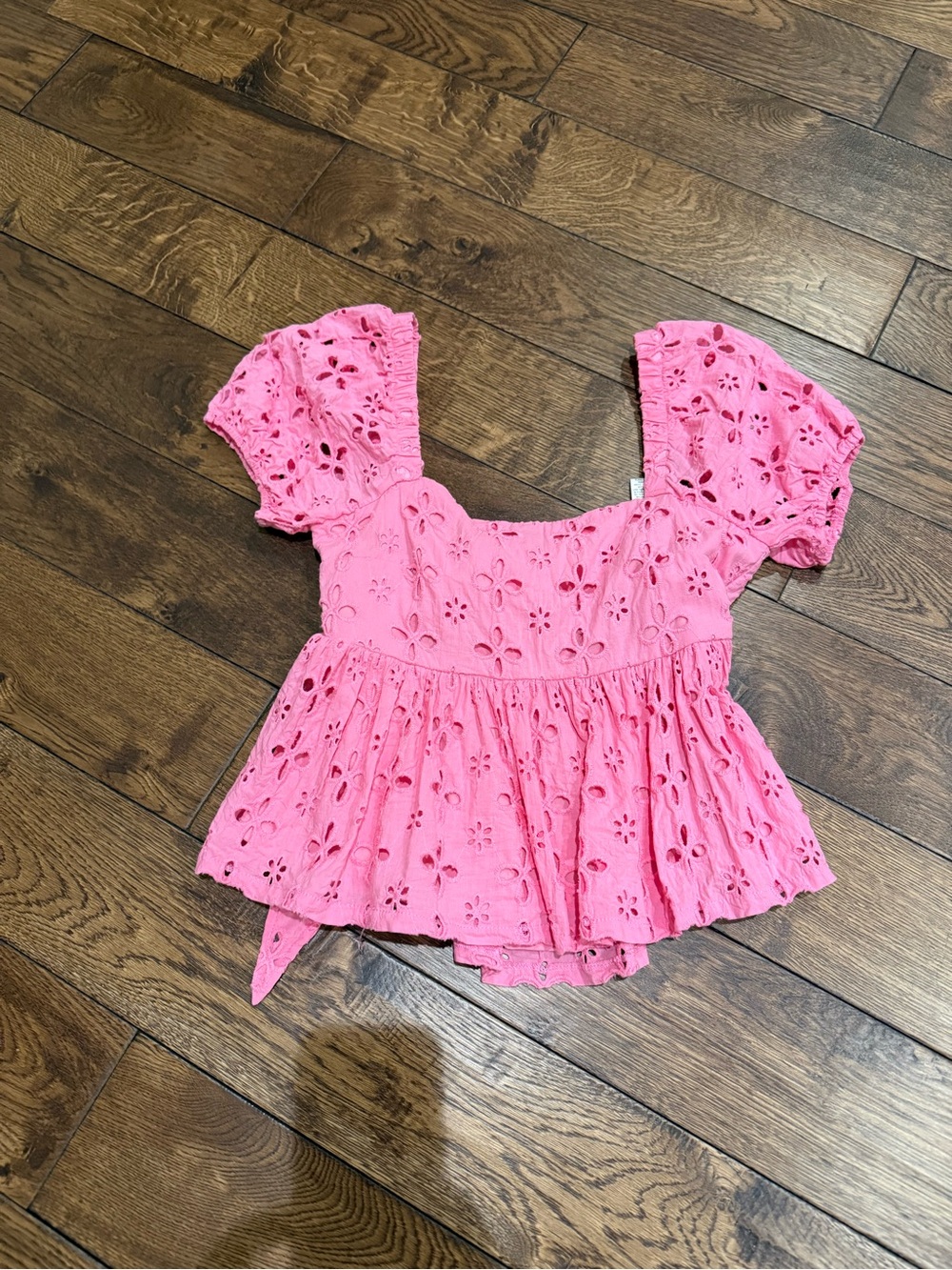 Alter’d State Pink Eyelet Peplum Top Tie Back XS
